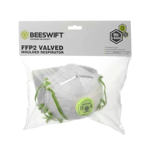 Beeswift FFP2V MOULDED VALVED RESPIRATOR 5 PACK — White